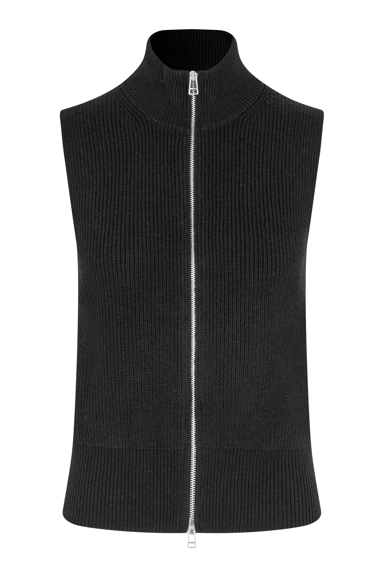 Yora strikket Zip uldVest - sort